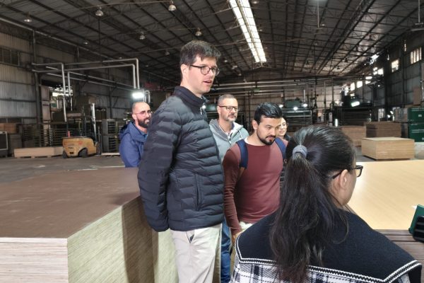 International customers check melamine faced plywood samples